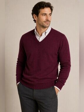 Club Room Luxury 100% Cashmere Berry V-Neck Sweater Men's Large